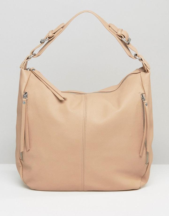 Pieces Slouch Hobo Shoulder Bag In Nude - Beige