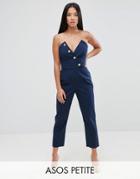 Asos Petite Tailored Bandeau Jumpsuit With Military Detailing - Navy