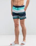 Bershka Swim Shorts In Blue And Gray Stripes - Blue