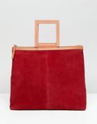 Asos Design Suede Tote Bag With Square Handle Detail - Red