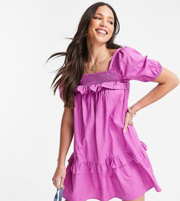 Violet Romance Tall Cotton Poplin Smock Dress In Purple