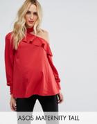 Asos Maternity Tall Tie Neck And Cold Shoulder Blouse - Red