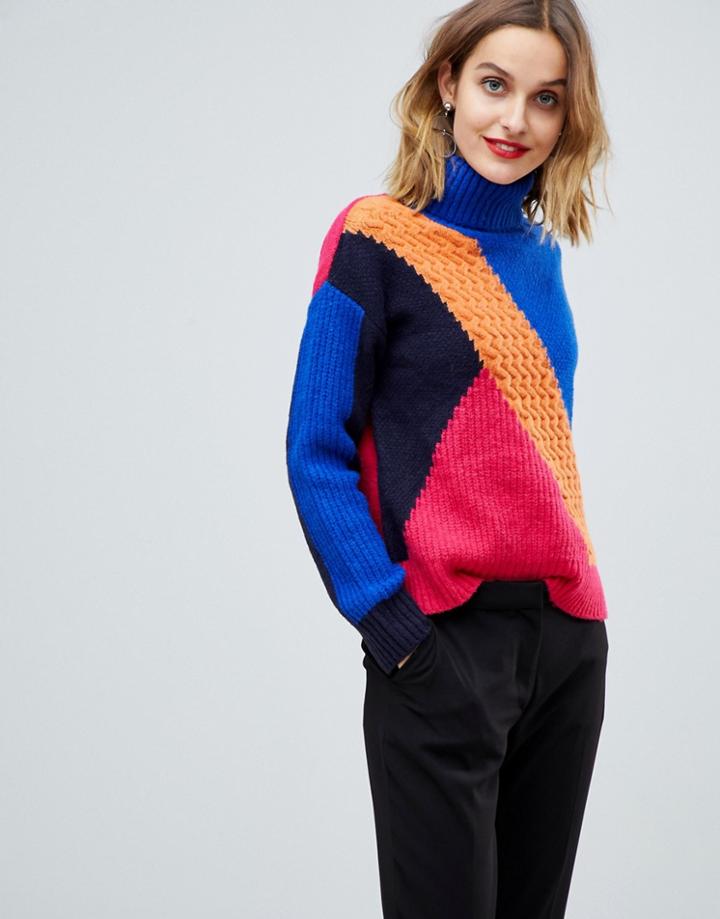 Esprit Mixed Knit Color Block Sweater - Navy