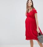Asos Design Maternity Casual Midi Tea Dress-red