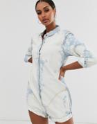One Teaspoon Bleach Effect Denim Romper-blue