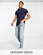 Asos Design Stretch Slim Fit Work Shirt In Navy