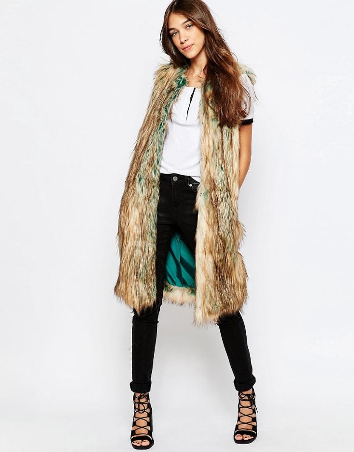 Noisy May Foxy Sleeveless Faux Fur Vest - Brown