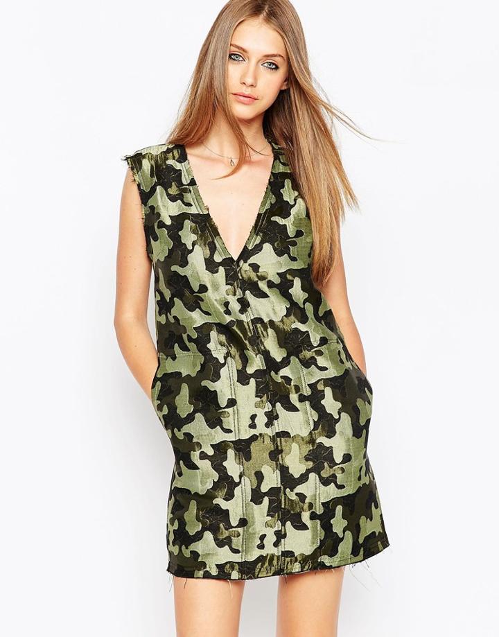 Asos Camo Shift Dress With Raw Edge - Print