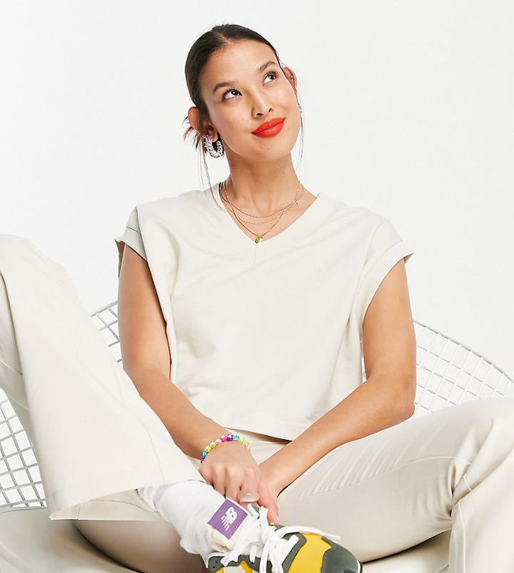 Collusion Crop V Neck Sleeveless Sweatshirt Vest In Off-white