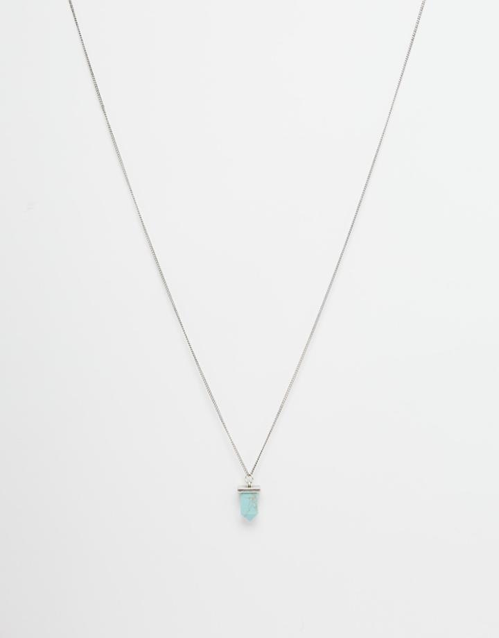 Asos Pendant Necklace In Silver With Turquoise Stone - Brurnished Silver