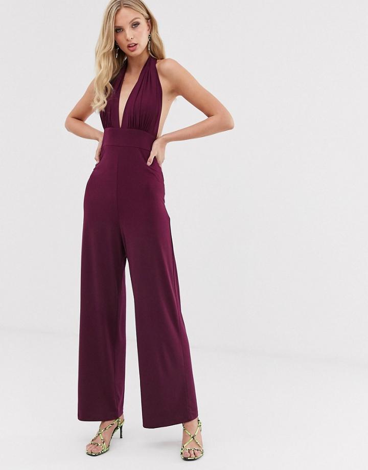 Ax Paris Plunge Wide Leg Jumpsuit