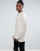 Asos Oversized Long Sleeve T-shirt With Horizontal Gold Stripe - White