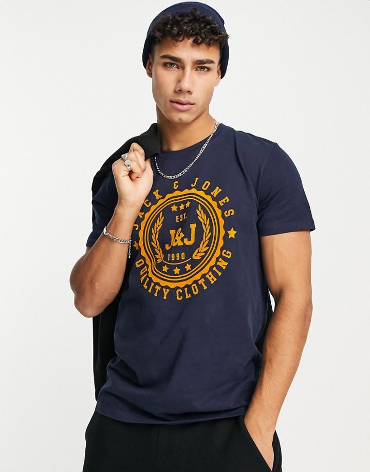 Jack & Jones Logo Crew Neck T-shirt In Navy