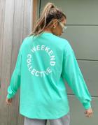 Asos Weekend Collective Oversized Longsleeve T-shirt With Back Logo In Green