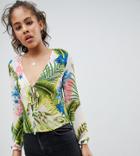 Missguided Tall Tie Front Palm Print Top - Multi