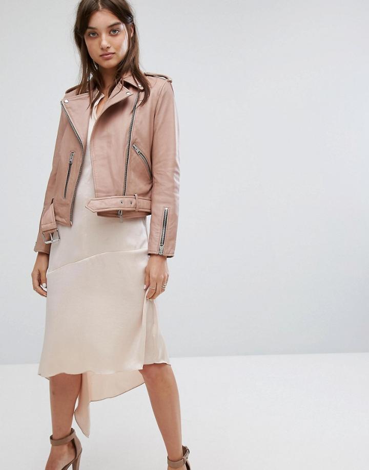 All Saints Balfern Leather Biker Jacket In Blush - Pink