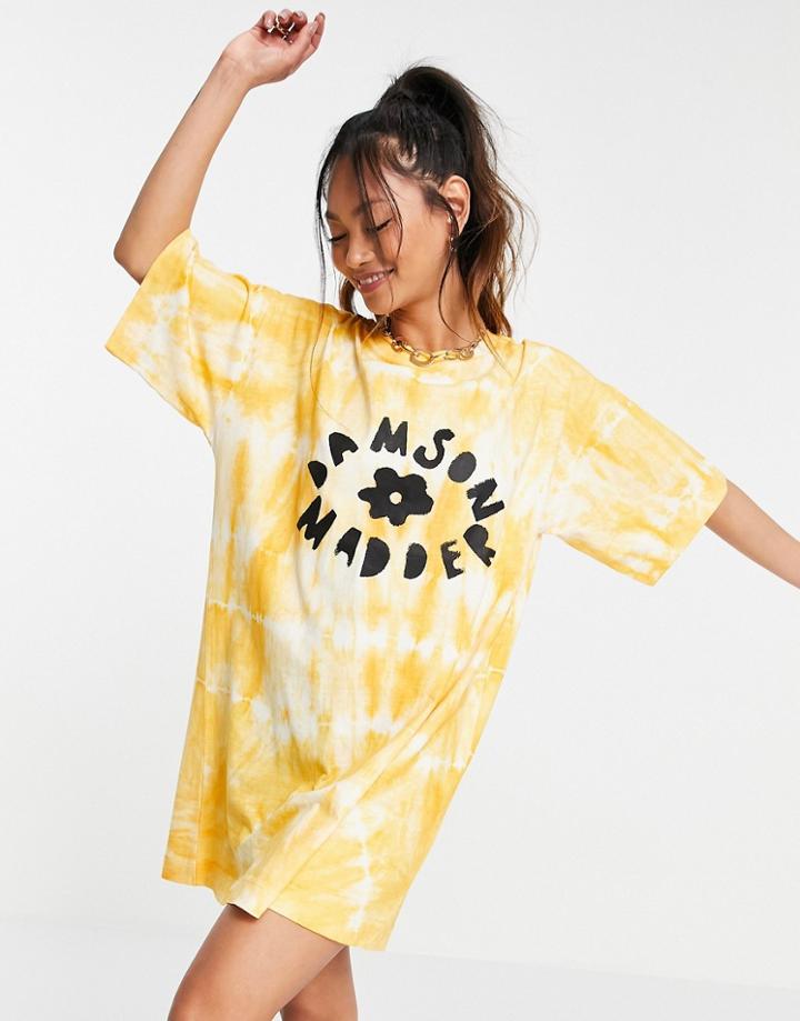 Damson Madder Organic Cotton T-shirt Dress In Tie-dye-yellow