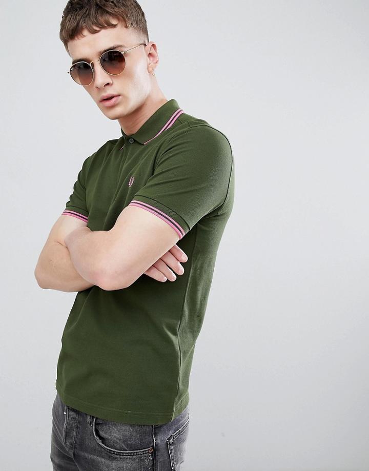 Fred Perry Twin Tipped Polo In Olive - Green