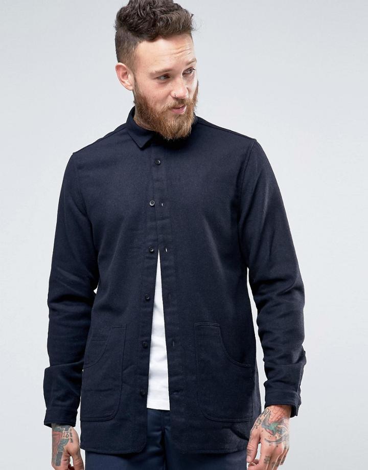 Hoxton Shirt Company Slim Shacket With Pockets - Navy