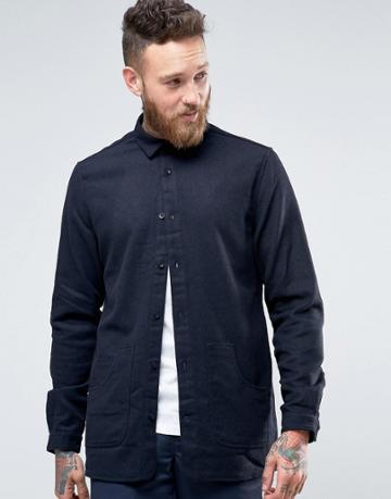 Hoxton Shirt Company Slim Shacket With Pockets - Navy