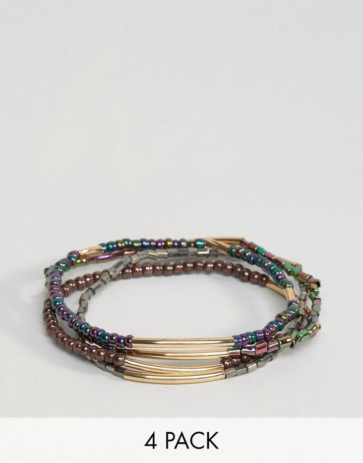 Asos Pack Of 4 Iridescent Stretch Bead Friendship Bracelets - Multi