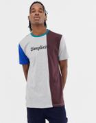Asos Design Relaxed Longline T-shirt With Color Block And Slogan Print - Gray