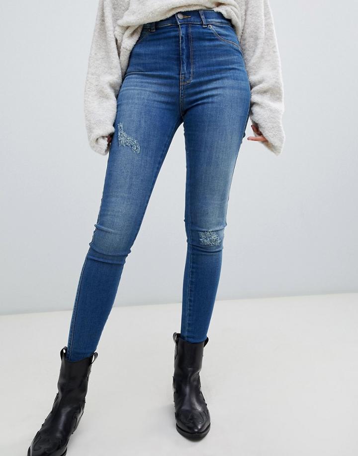 Dr Denim Solitaire High Waist Super Skinny Jean With Distressing - Blue