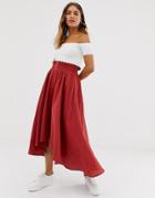 Asos Design Seersucker Full Midi Skirt With Shirred Waistband