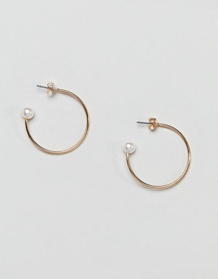 Monki Pearl Detail Hoop Earrings - Gold
