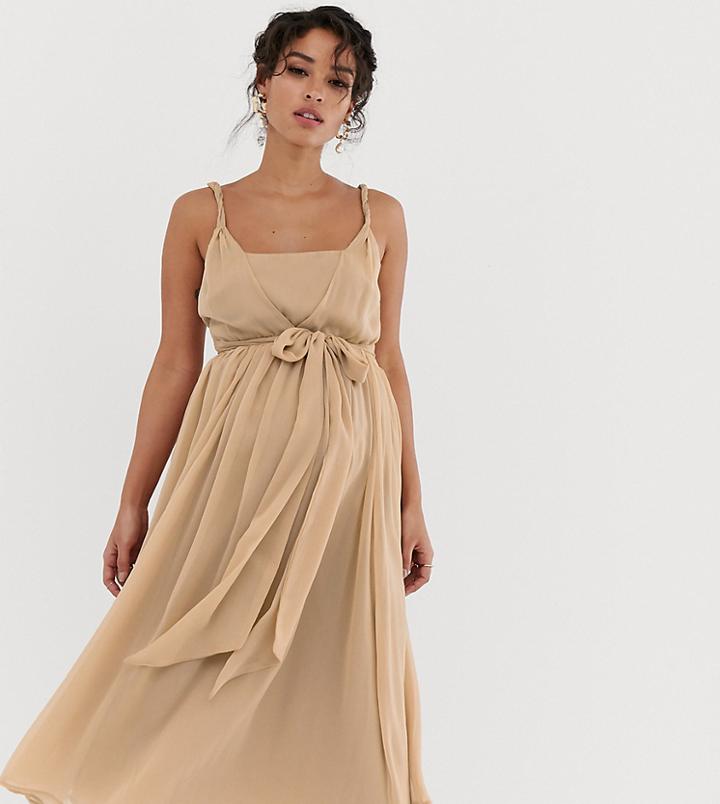 Asos Design Maternity Soft Chiffon Square Neck Midi Prom Dress With Twist Strap - Multi