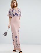 Asos Premium Maxi Dress With Embroidery - Purple
