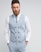 Asos Wedding Skinny Suit Vest In Crosshatch Nep - Blue