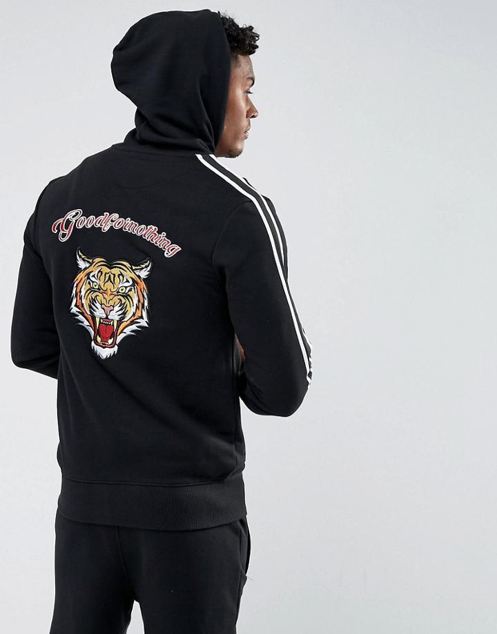 Good For Nothing Hoodie In Black With Embroidered Tiger Back - Black