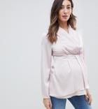 Asos Design Maternity Satin Drape Front Blouse - Gray