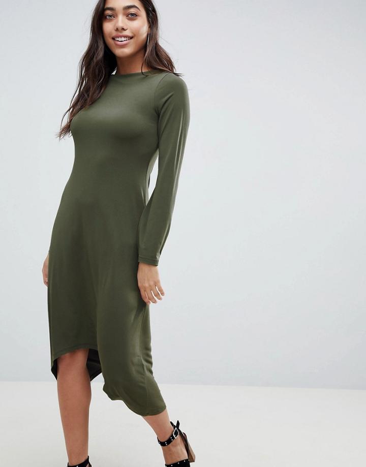 Asos Design Midi Shift Dress With Curved Hem - Green