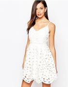 New Look Laser Cut Strappy Prom Dress - Cream