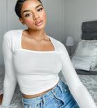 Asos Design Petite Crop Top With Sexy Square Neck In Cream-white
