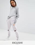 Ellesse Relaxed Joggers With Knee Rips - Purple