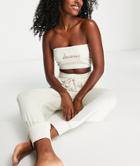 Threadbare Orchid Velour Bandeau Lounge Set In Cream-neutral