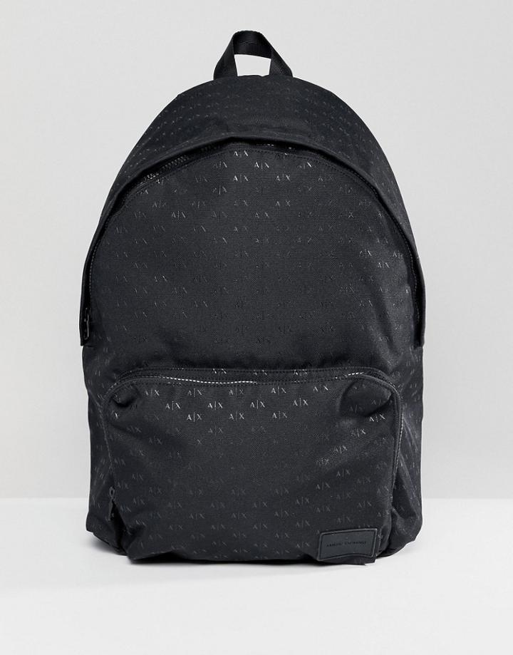 Armani Exchange Nylon All Over Ax Logo Backpack In Black - Black