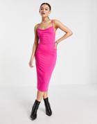 Asos Design Cami Cowl Body-conscious Midi Dress In Hot Pink