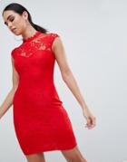 Lipsy Lace Pencil Dress With Contrast Trim - Red