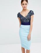 Vesper Color Block Pencil Dress With Lace Top