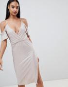 Rare Metallic Cold Shoulder Midi Dress - Gold