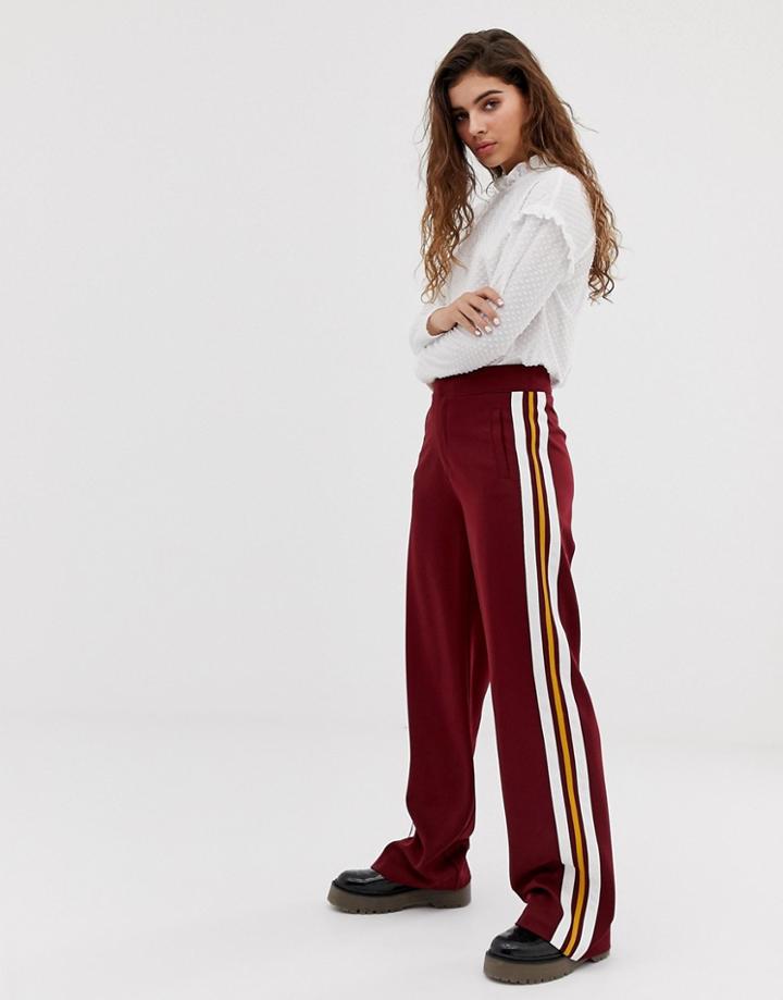 Wild Honey Smart Wide Leg Pants With Side Stripe-red