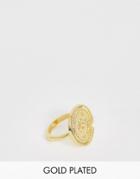 Asos Design Premium Gold Plated Ring In Etched Coin Design