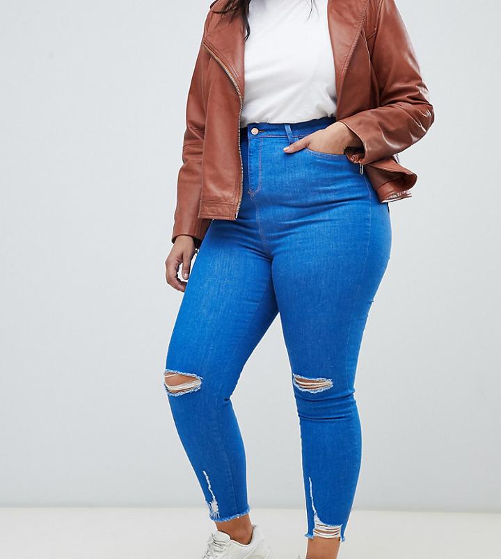 New Look Ripped Knee Jeans - Blue