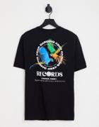 Asos Design Relaxed T-shirt In Black With Birds Of Paradise Front & Back Print