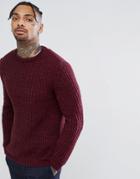 Asos Fluffy Fisherman Rib Sweater In Burgundy - Red