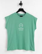 Asos Weekend Collective Sleeveless T-shirt With Logo In Washed Khaki - Part Of A Set-green